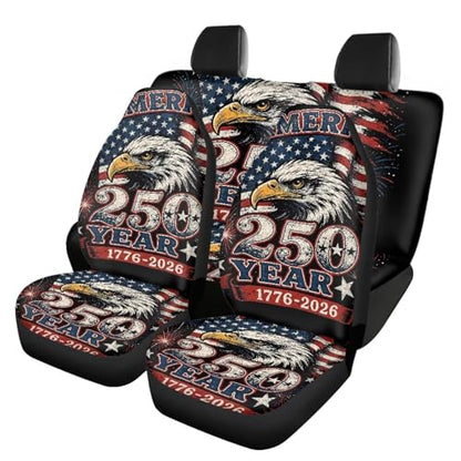 Howilath 250 Anniversary USA Eagle Car Seat Cover Set of 4 Anti-Slip Front & Rear Seat Covers Interior Accessories All Weather Universal Fit for Most Vehicles - color: 250 Anniversary USA Eagle