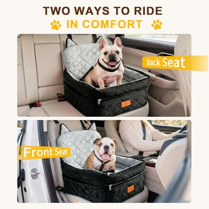Dog Booster Car Seats for S/M Dogs Up to 35lbs,Pet Car Seat/Travel Bed with Washable&Removable Cover,Storage Pockets,Dog Safety Belt and Elevated Cushion Fits in Front/Back Seat - color: Black-Grey