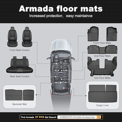 AOMSAZTO Cargo Mat Compatible with 2019-2024 Nissan Armada: All Weather TPE Custom Fit Cargo Liner & Backrest Liners for Armada & QX80 - style: 11)19-24 Armada Cargo Mat and Seatback Mat