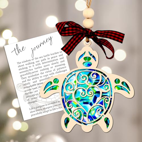 Sea Turtle Suncatcher Ornament with Story Card Sea Turtle Gifts for Women Beach Themed Gifts for Friendship Beach Ornaments for Christmas Tree Coastal Christmas Decor (1, Cute) - color: Cute