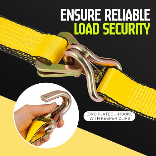 4 Pack Car Tie Down Straps for Trailers - 2" x 10' Ratchet Straps with J-Hooks and 2" x 38'' Axle Straps 10,000lbs Break Strength Heavy Duty Car Hauler Tire Straps for Car, Trailer, UTV Transport - color: Yellow