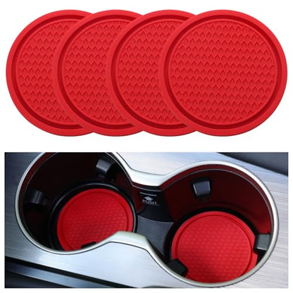 Car Cup Coaster, 4PCS Universal Non-Slip Cup Holders Embedded in Ornaments Coaster, Car Interior Accessories, Red
