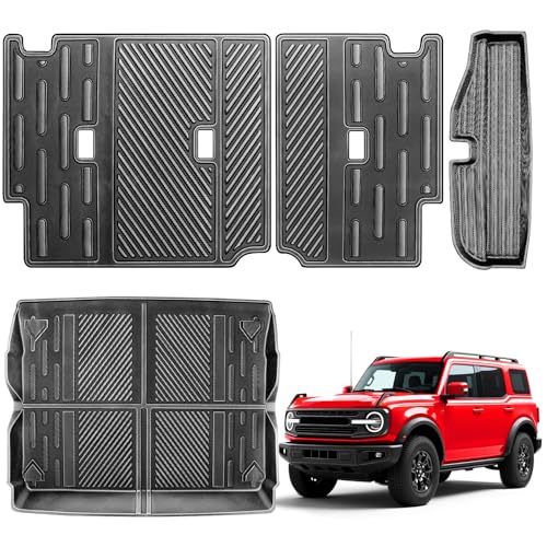 Seat Back Cover and Cargo Liner Protector Compatible for 4-Door Ford Bronco,All-Weather Cargo Mat for Bronco Accessories 2021 2022 2023 2024 2025(Trunk Mat+Backrest Mats+Lower Trunk Mat)