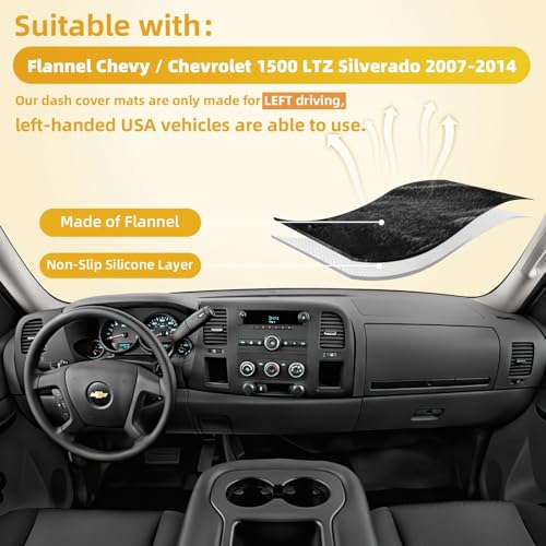 Dashboard Flannel Dash Cover Mat for 2007-2013 Chevy Chevrolet Silverado 1500 2500 3500 LTZ Flannel Custom Fit Silverado Dash Cover with 2 Glove Boxes (Silverado 2007-2013, Black, LTZ) - size: Flannel Silverado 2007-2013 Black LTZ-NEW