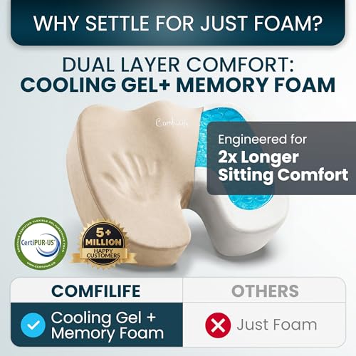 ComfiLife Extra Large Gel & Memory Foam Seat Cushion - Doctor Recommended Office Chair Cushion, Car Seat Cushion - Back & Sciatica Pain Relief - Wide Seat Cushion for Big & Tall (Beige) - color: Beige, size: X-Large