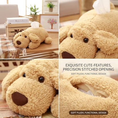 Puppy Plush Tissue Box Holder for Car Soft Stuffed Dog Paper Case Cute Animal Napkin Dispenser for Vehicle Home Office Decoration
