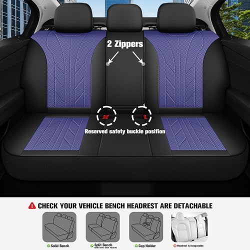 Luxury Faux Leather&Fabric Car Seat Covers Full Set with Breathable 3D Foam Back Support,Universal Comfortable Seat Covers for Cars,Trucks,SUVs, Front Armrests Compatible(5-Seat Black/Blue)