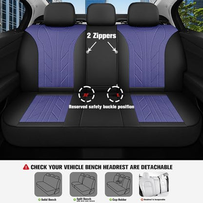 Luxury Faux Leather&Fabric Car Seat Covers Full Set with Breathable 3D Foam Back Support,Universal Comfortable Seat Covers for Cars,Trucks,SUVs, Front Armrests Compatible(5-Seat Black/Blue)