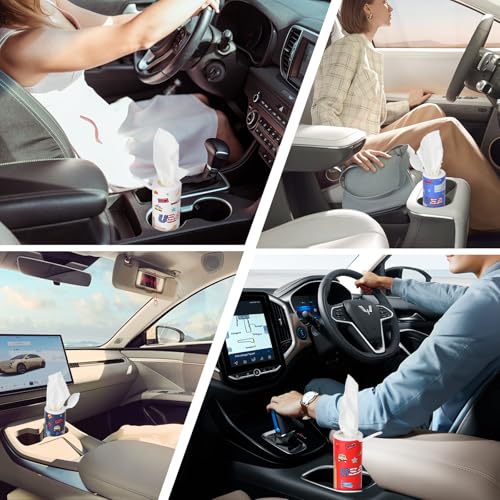Carson Works Car Tissues Holder 4 Packs Round Car Tissues Cylinder Fit for Car Cup Holder, Home Small Tissue Dispenser with Refill Tissues for Car Bathroom Office - color: Ct-b