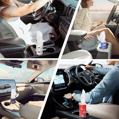 Carson Works Car Tissues Holder 4 Packs Round Car Tissues Cylinder Fit for Car Cup Holder, Home Small Tissue Dispenser with Refill Tissues for Car Bathroom Office - color: Ct-b