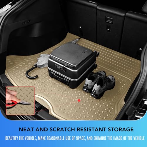 PIC AUTO Heavy Duty Cargo Liner, Trimmable All-Weather Rubber Trunk Mat for Cars, SUVs, Vans & Trucks, Anti-Slip Backing, Durable Protection, Large, Beige - color: Beige
