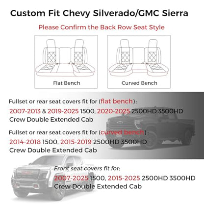 Huidasource Silverado Seat Covers Front & Rear Fit for Chevy Silverado GMC Sierra Pickup 1500 2014-2018, 2500HD 3500HD 2015-2019 Crew Double Extended Cab Leather Seat Cushion Cover (Full Set/Black) - color: Black, size: Full Set 2014-2018 (Curved Bench)