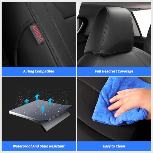 Corolla Leather Seat Covers Full Set for Toyota Corolla LE 2023 2024 2025 2026 Luxury Car Seat Covers,Fully Covered,Waterproof Car Seat Protector Cushion (Black)