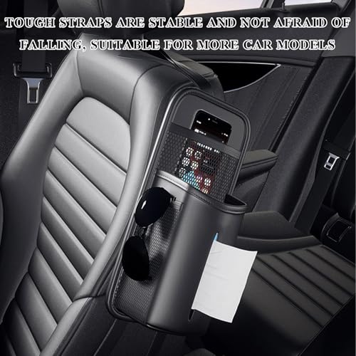 Car Tissue Holder, Seat Side Hanging Bag Rectangle Tissue Box Cover with Mesh Net Pockets, Leather Front Seat Side Tissue Dispenser for 100 Count Napkin, Phone, Coins