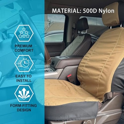 Universal Nylon Canvas Fitted Bucket Seat Cover, Cut-Resistant & Waterproof Front Seat Protector for Trucks (Brown) - color: Brown