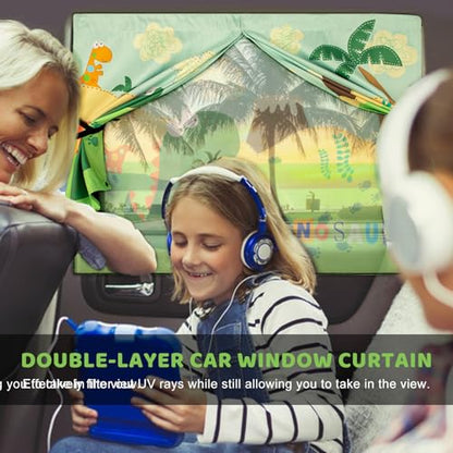 Car Window Shades with Cute Patterns, 2pcs Magnetic Car Curtains for Privacy Protection Full Covers/Half Shade Options, Auto Sunshades Sunglare/UV Blocker - color: Green