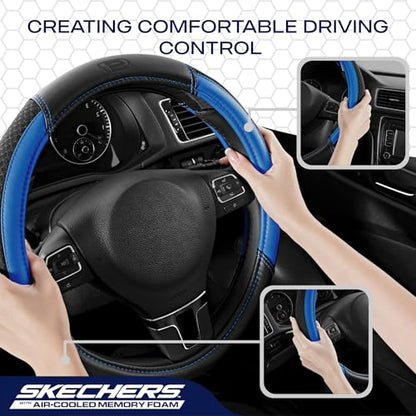 Skechers Air-Cooled Steering Wheel Cover,Air Cool Mesh Leather Car Steering Wheel Cover Universal Fit 14" 1/2-15" Car Wheel Protector for Men Women Fit Suvs,Vans,Sedans,Car,Trucks,Blue - color: BLue