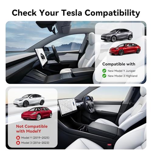 5-PCS Center Console Organizer for Tesla Model Y Juniper 2025-2026 & Model 3 Highland 2024-2026 Accessories – Sliding Tray, Hidden Storage, Cup Holder, Camera Cover, Noise-Reducing, Easy Install