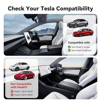 5-PCS Center Console Organizer for Tesla Model Y Juniper 2025-2026 & Model 3 Highland 2024-2026 Accessories – Sliding Tray, Hidden Storage, Cup Holder, Camera Cover, Noise-Reducing, Easy Install