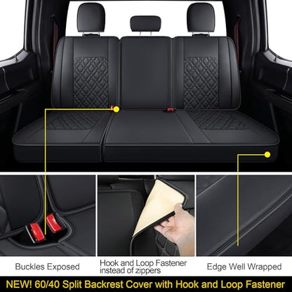 LUCKYMAN CLUB F150 Full-Set Seat Covers J03-Q3 with Waterproof Faux Leather, Fit 2015-2026 Ford F150 and 2017-2026 F250 F350 F450 (Full Set, Black) - color: Black, size: Full Set