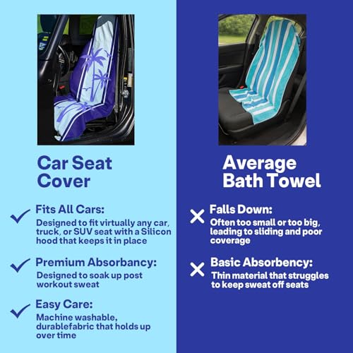 2 Pack Car Seat Towel Covers, Sweat Protector for Front Seats, Premium Thickened Microfiber with Elastic Strap, Breathable & Quick Dry, Machine Washable Cover for Gym Running Universal Fit Palm Tree - color: Palm Tree