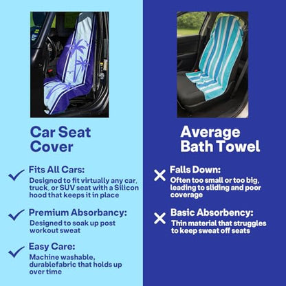 2 Pack Car Seat Towel Covers, Sweat Protector for Front Seats, Premium Thickened Microfiber with Elastic Strap, Breathable & Quick Dry, Machine Washable Cover for Gym Running Universal Fit Palm Tree - color: Palm Tree