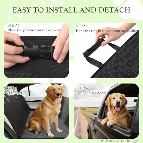100% Waterproof Dog Car Seat Cover, 600D Oxford Hammock Full Coverage Back Seat Protector, Anti-Slip Bottom with Mesh Window & Storage Pocket, 100% Heavy Duty for Cars SUVs Trucks