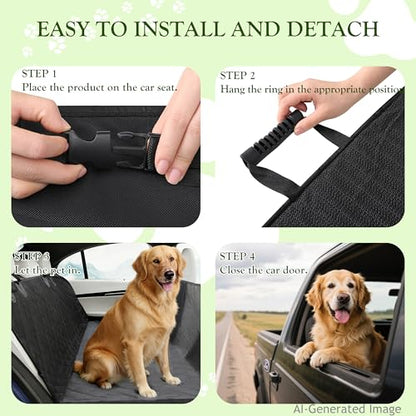 100% Waterproof Dog Car Seat Cover, 600D Oxford Hammock Full Coverage Back Seat Protector, Anti-Slip Bottom with Mesh Window & Storage Pocket, 100% Heavy Duty for Cars SUVs Trucks