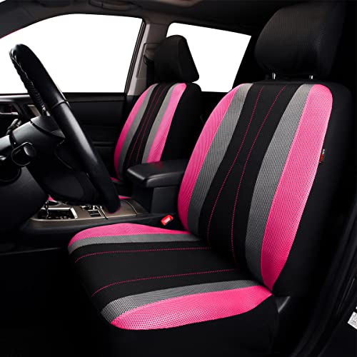 Flying Banner car seat Covers Full Set All Air Mesh Breathable Man Lady Airbag Compatible Rear Bench Split 40/60 50/50 60/40 Truck Pick Up (Full Set - Low Back, Black Gray Pink) - color: Black Gray Pink
