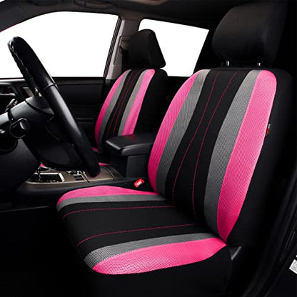 Flying Banner car seat Covers Full Set All Air Mesh Breathable Man Lady Airbag Compatible Rear Bench Split 40/60 50/50 60/40 Truck Pick Up (Full Set - Low Back, Black Gray Pink) - color: Black Gray Pink