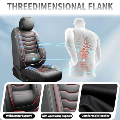Fit Car Seat Covers Compatible with Honda Fit 2008-2018 2019 -Premium Leather， Waterproof， All-Weather Seat Cushion Protecto&Airbag Compatible (2 Front Seat Red Line Black) - color: Front Pair 【 Red Line Black #02】, size: For Honda Fit 2008-2018 2019