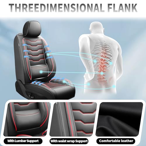 Fit Ridgeline Car Seat Covers Compatible with Honda Ridgeline 2007-2026 -Premium Leather， Waterproof， All-Weather Seat Cushion Protecto&Airbag Compatible (2 Front Seat Red Line Black) - color: Front Pair 【 Red Line Black #02】, size: For Honda Ridgeline 20