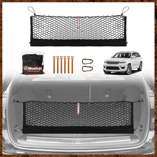 Truck Bed Cargo Net Trunk Netting Compatible with 2022-2025 2026 Jeep Grand Cherokee WL (2-Row) Accessories, Pickup Cargo Organizer SUV Sedan Storage Net w/Heavy Duty Carabiners - style: 2022+ Grand Cherokee (2-Row)