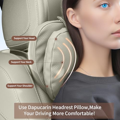 Car Headrest Pillow for Driving, Dual-Sided Leather Design Neck Pillow, Breathable Softness Neck Support, Universal Fit Head Rest Travel Pillow, Off White (Beige), 1 Pack - color: Off White (Light Gray)