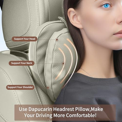 Car Headrest Pillow for Driving, Dual-Sided Leather Design Neck Pillow, Breathable Softness Neck Support, Universal Fit Head Rest Travel Pillow, Off White (Beige), 1 Pack - color: Off White (Light Gray)