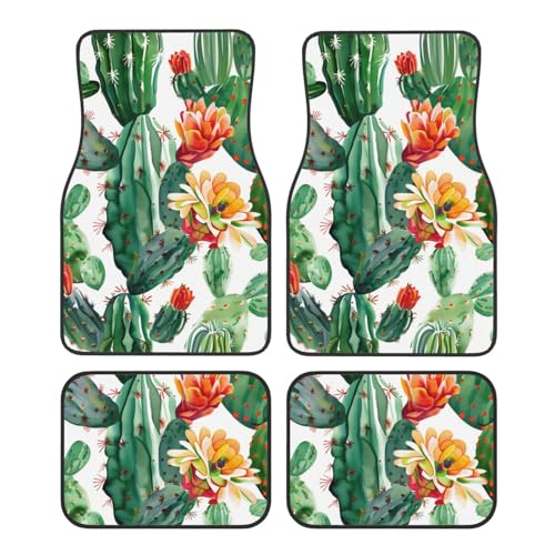 Universal Fit Car Floor Mats, Tropical Cactus Succulent Green Plants Watercolor Floral Set of 4pcs Car Carpet Fit for SUV, Vans, Sedans, Trucks - color: Tropical Cactus