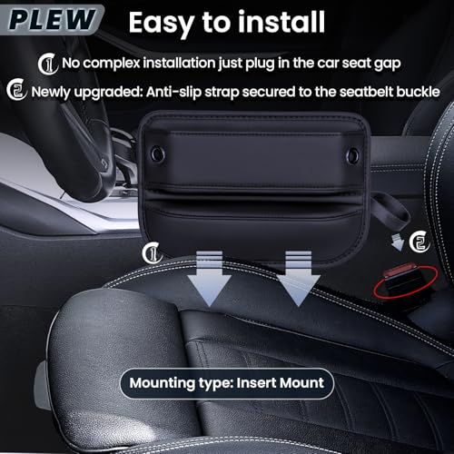 2-Pack Car Seat Gap Filler Organizer - Upgraded Anti-Slip Strap Design - Premium Leather Side Console Pocket - Prevent Phone Falling - (0.2”-1.2" Gaps),Clever Gifts For SUV, Truck & Sedan, Black - color: Black Obsidian(2 Packs)