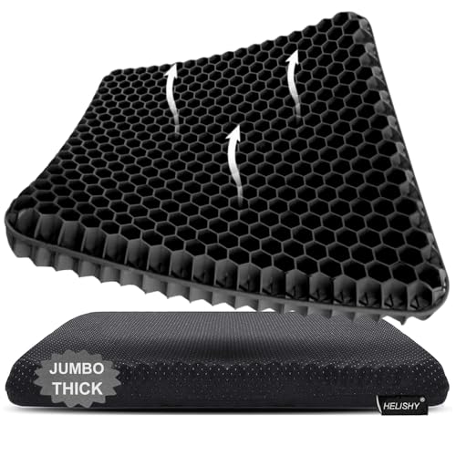 Gel Seat Cushion, Jumbo&Thick Gel Cushion with Non-Slip Cover for Home Office Car Seat Wheelchair, Soft Breathable Honeycomb Chair Pads for Relieve Hip Pain, Black 20x20x1.9inch - color: Black, size: 20 x 20 x 1.9 inch