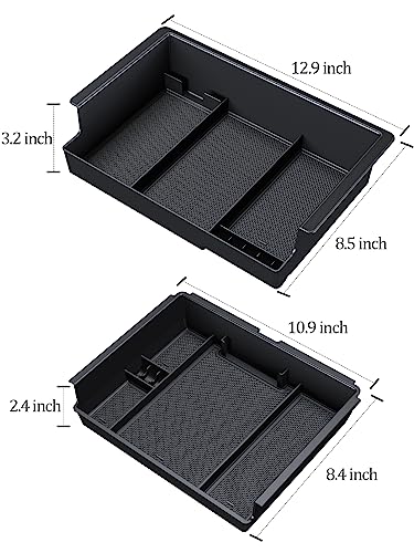 Sinvanho 2PCS Center Console Organizer Compatible with Chevy Silverado/GMC Sierra 2014-2018 1500/2500/3500HD Armrest Box Storage Tray, Truck Accessories, Full Console w/Bucket Seats Only