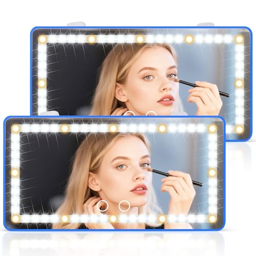 SINGARO 2PCS Car Sun Visor Vanity Mirror - Rechargeable Makeup Mirror with 60 LEDs, 3 Light Modes & Dimmable Touch Control for Cars, Trucks, SUVs, Car Interior Accessories for Women (Blue) - color: Blue, size: 2PCS