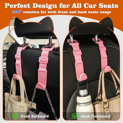 Amooca Car Headrest Hooks 4 Pack Adjustable Universal Fit Auto Seat Back Organizer Storage Hanger Purse Bags Holder with Clip Pink - color: Pink