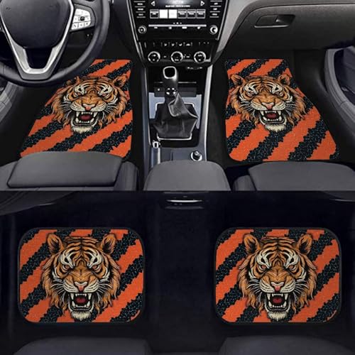 Tiger Orange Stripes Car Mat Universal Fit 4-Piece Set Car Floor Mats Auto Front & Rear Floor Carpets - color: Tiger Orange Stripes
