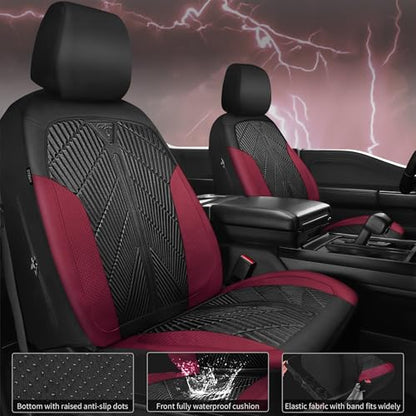 CAR PASS Waterproof Black Red Car seat Covers Front Seat Covers Neoprene Wetsuit,All-Weather Non-Slip Durable,Universal Fit for SUV Sedan Truck Automotive,Armrest Airbag Compatible,Emboss Black Red - color: Black and Red, size: Two Front