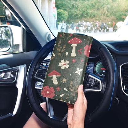 linqin Car Registration and Insurance Card Holder, Forest Mushroom Flower Glove Box Organizer Card Document Wallet - color: Forest Mushroom Flower