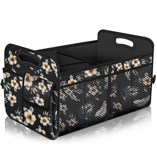 Car Trunk Organizer,Car Storage Organizer with 72L Large Capacity Waterproof Collapsible and 11 Pockets,Trunk Organizer for Car Suv/Jeep/Sedan, Large Size, Hibiscus flowers - color: Hibiscus flowers, size: Large