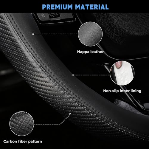 Steering Wheel Cover for Honda CRV Accord Civic HRV Pilot Odyssey Passport, Standard Size 14.5-15", Carbon Fiber Black