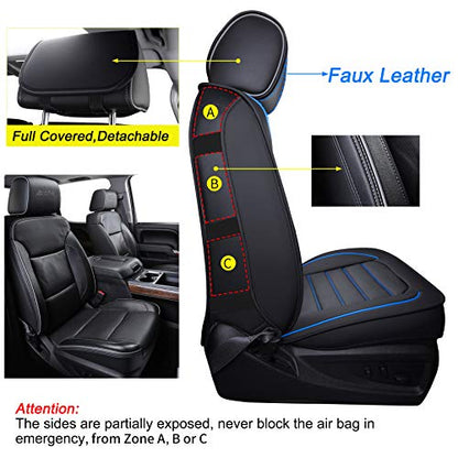 LUCKYMAN CLUB Silverado Seat Covers Fit for 2007-2023 2024 2025 Chevy Silverado Sierra 1500 2500 3500 Crew,Double,Extended Cab with Water Proof Faux Leather (Black & Blue Full Set) - color: Black & Blue, size: Full set
