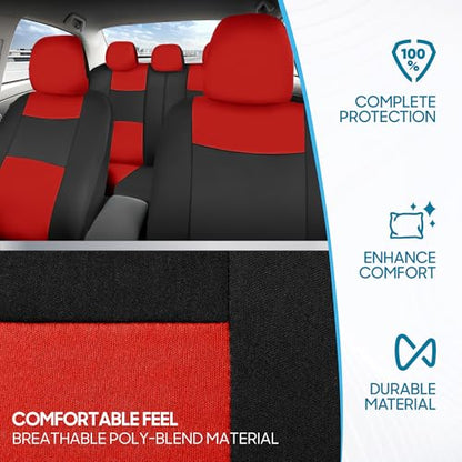 BDK PolyPro Car Seat Covers Full Set in Red on Black – Front and Rear Split Bench Seat Covers, Easy to Install, Accessories for Auto Trucks Van SUV - color: Red