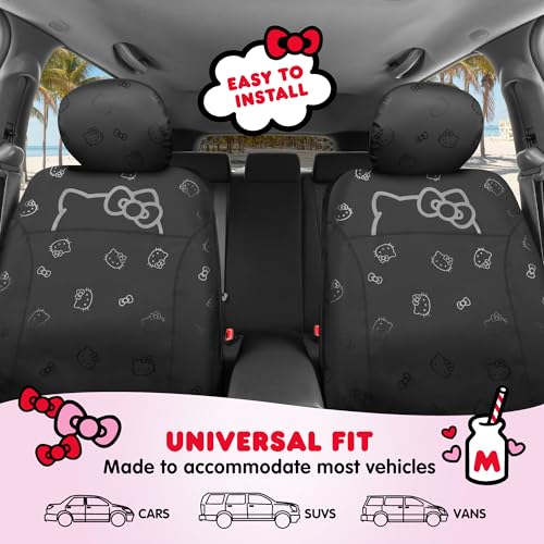 Carbella Hello Kitty Car Seat Covers - Cute Front Seat Covers, PU Leather Seat Covers for Cars, SUV, Van, Trucks, Hello Kitty Car Accessories 2pc Black - color: Seat Covers Leather-Black, style: Hello Kitty