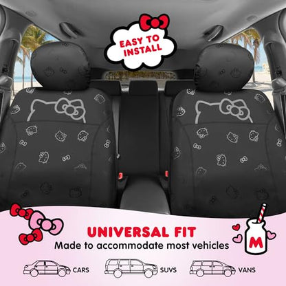 Carbella Hello Kitty Car Seat Covers - Cute Front Seat Covers, PU Leather Seat Covers for Cars, SUV, Van, Trucks, Hello Kitty Car Accessories 2pc Black - color: Seat Covers Leather-Black, style: Hello Kitty